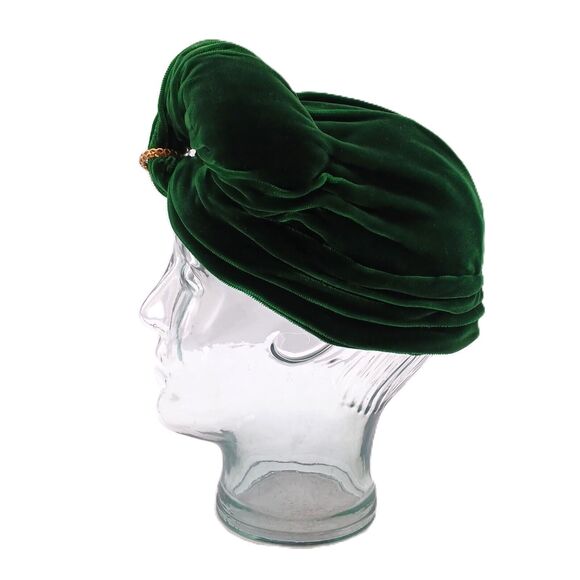 Green Velvet Full Cap Turban Hat Flapper Style Headband Warmer Headwrap - Picture 7 of 10